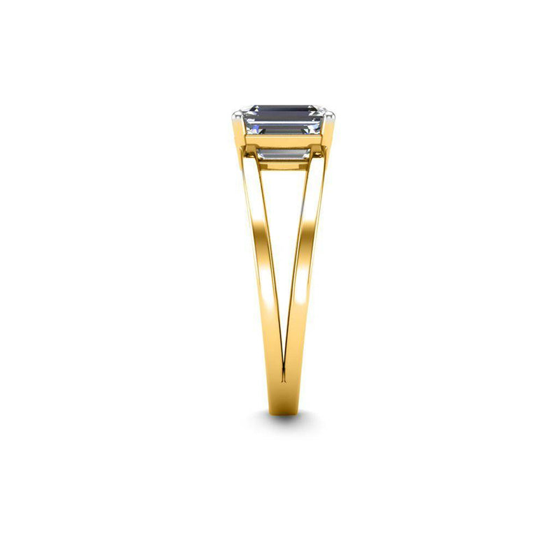Tavia Emerald Cut Solitaire Engagement split Ring in Yellow Gold - HEERA DIAMONDS