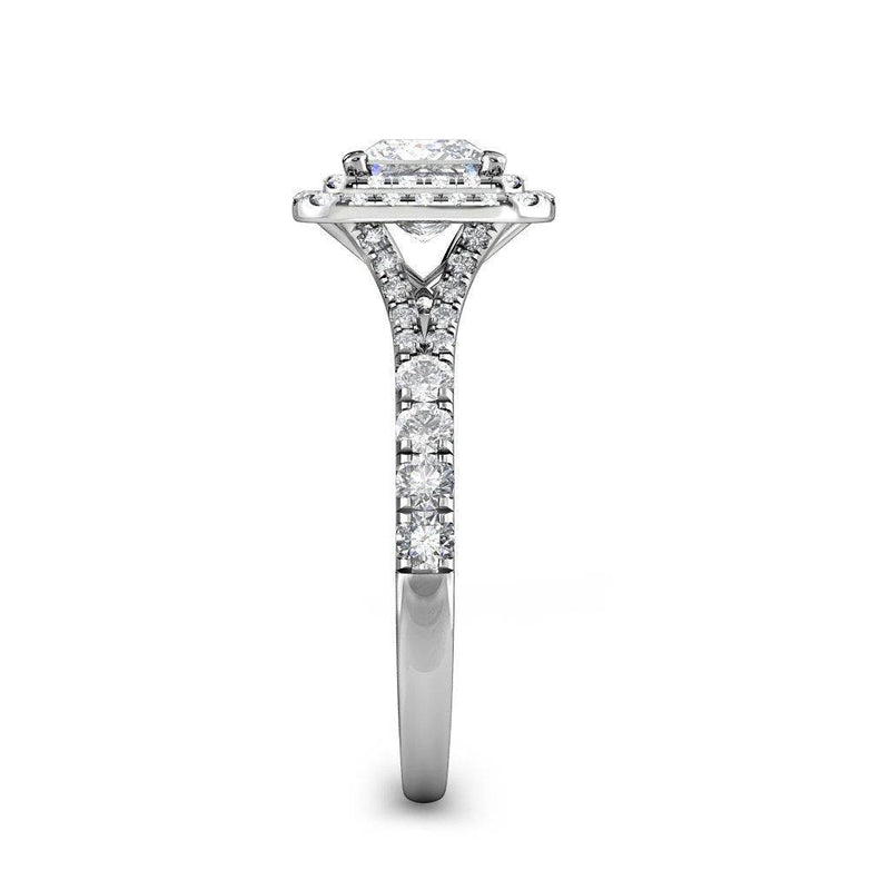 Trinity Princess Cut Double Halo Engagement Ring with Split Shoulders in Platinum - HEERA DIAMONDS
