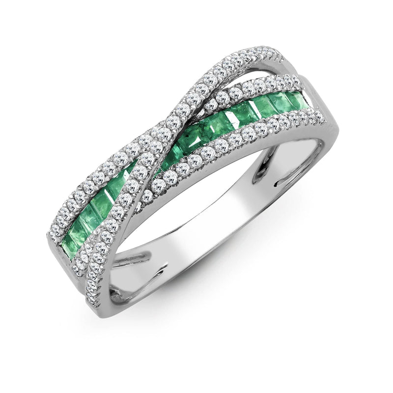 18ct White Dia-0.36ct Emerald-0.53ct Crossover Ring - HEERA DIAMONDS