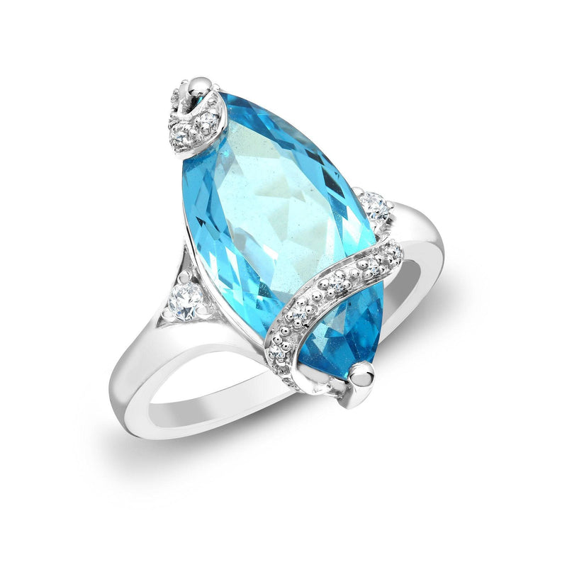 18ct White Gold Diamond And Blue Topaz Ring - HEERA DIAMONDS