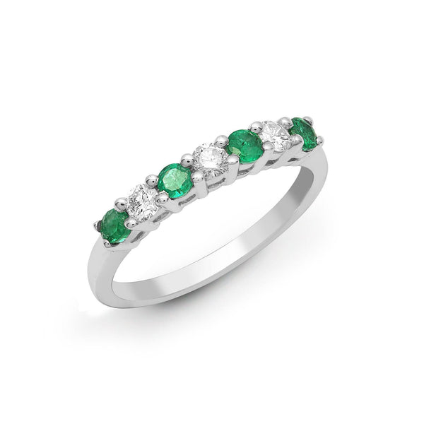 18ct White Gold Diamond And Emerald Claw Set Half Eternity Ring - HEERA DIAMONDS