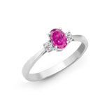 18ct White Gold Diamond And Pink Sapphire And 3 Stone Ring - HEERA DIAMONDS