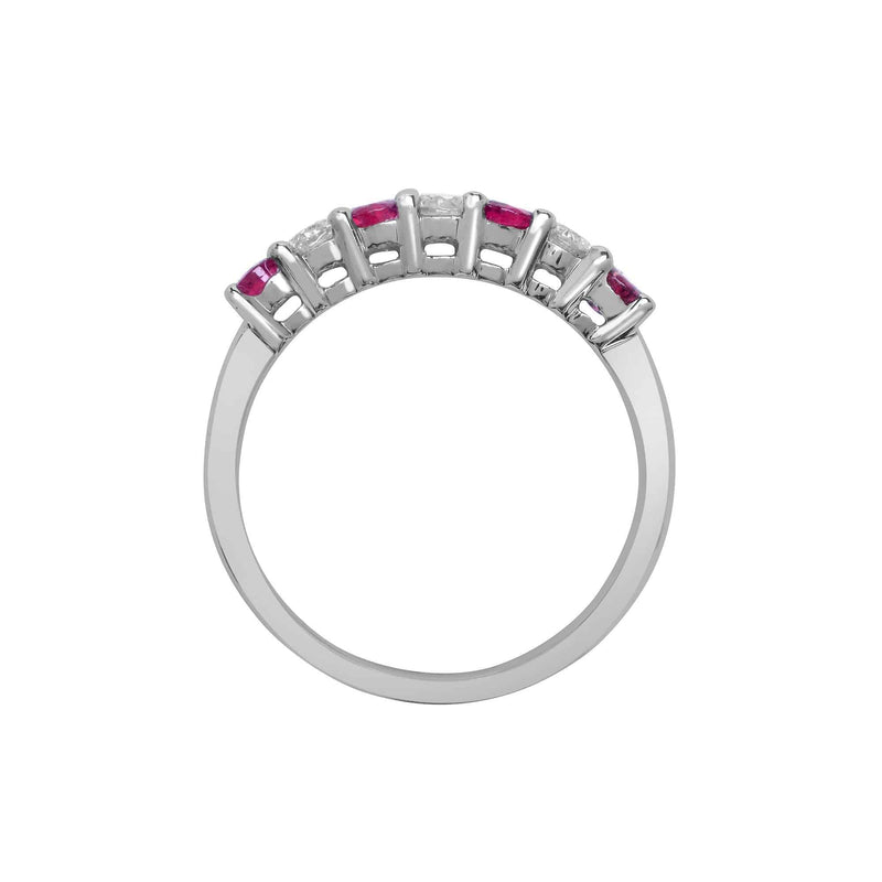 18ct White Gold Diamond And Ruby Claw Set Half Eternity Ring - HEERA DIAMONDS