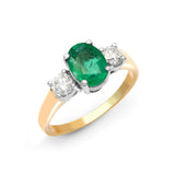 18ct Yellow Gold 3 Stone Diamond And Emerald Ring - HEERA DIAMONDS