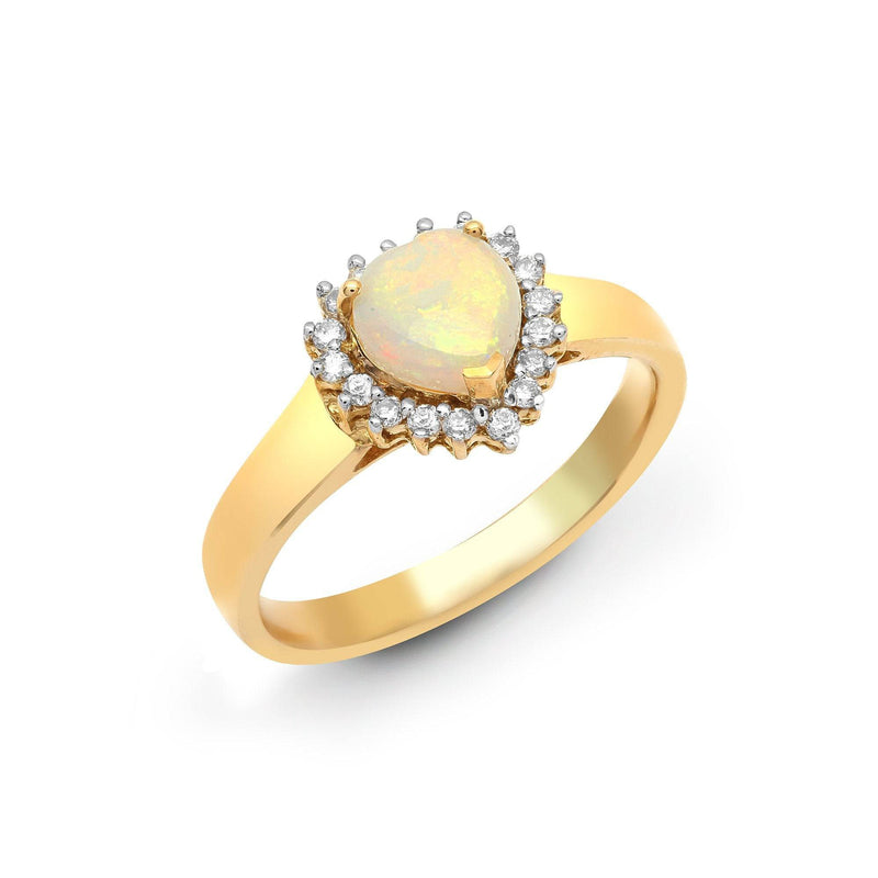 18ct Yellow Gold Diamond And Opal Heart Shaped Ring - HEERA DIAMONDS