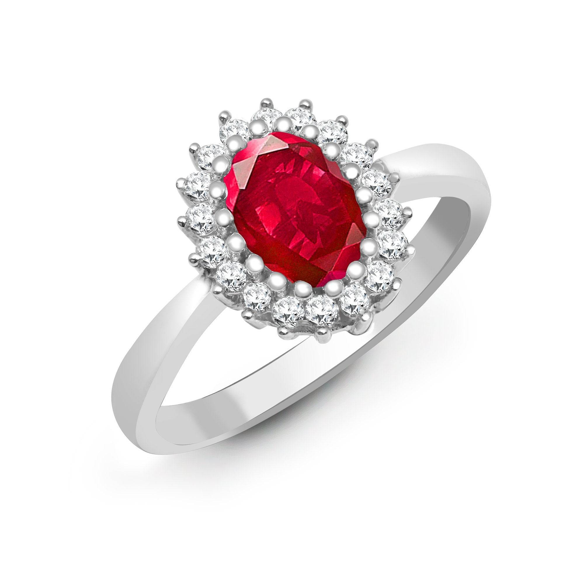 9ct White Gold Diamond And Ruby Ring | HEERA DIAMONDS