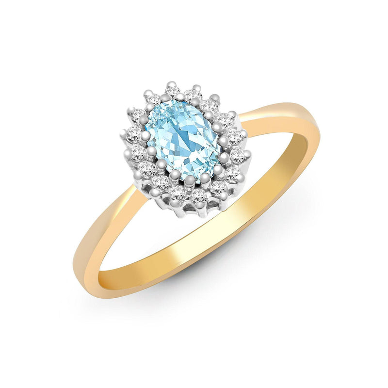 9ct Yellow Gold Diamond And Blue Topaz Ring - HEERA DIAMONDS