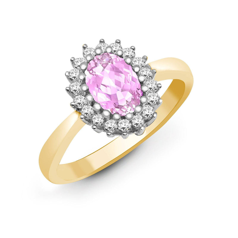 9ct Yellow Gold Diamond And Pink Sapphire Ring - HEERA DIAMONDS