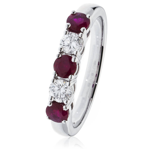 Five Stone Diamond and Ruby Ring - HEERA DIAMONDS