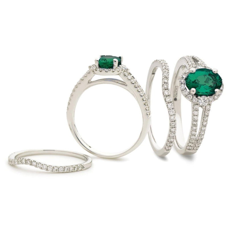 Oval Emerald Diamond Halo Ring with Split Shank - HEERA DIAMONDS