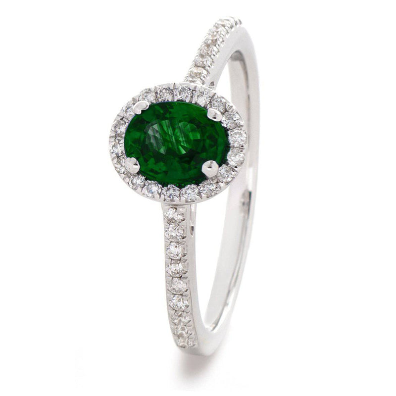 Oval Emerald with Diamond Halo Ring - HEERA DIAMONDS