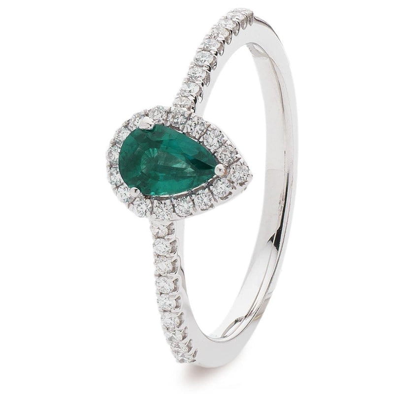 Pear Cut Emerald with Diamond Halo Ring - HEERA DIAMONDS