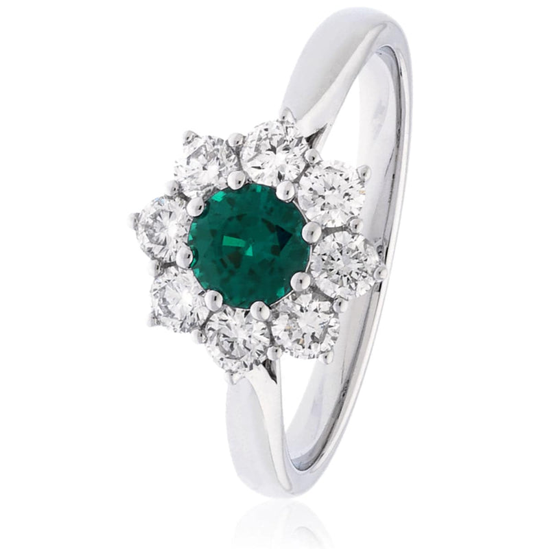 Round Emerald and Diamond Cluster Ring - HEERA DIAMONDS