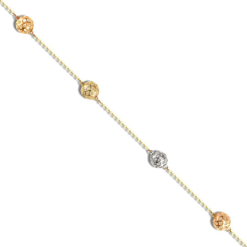 9ct Gold Bi Colour Cz Set Ball & Trace Bracelet - HEERA DIAMONDS