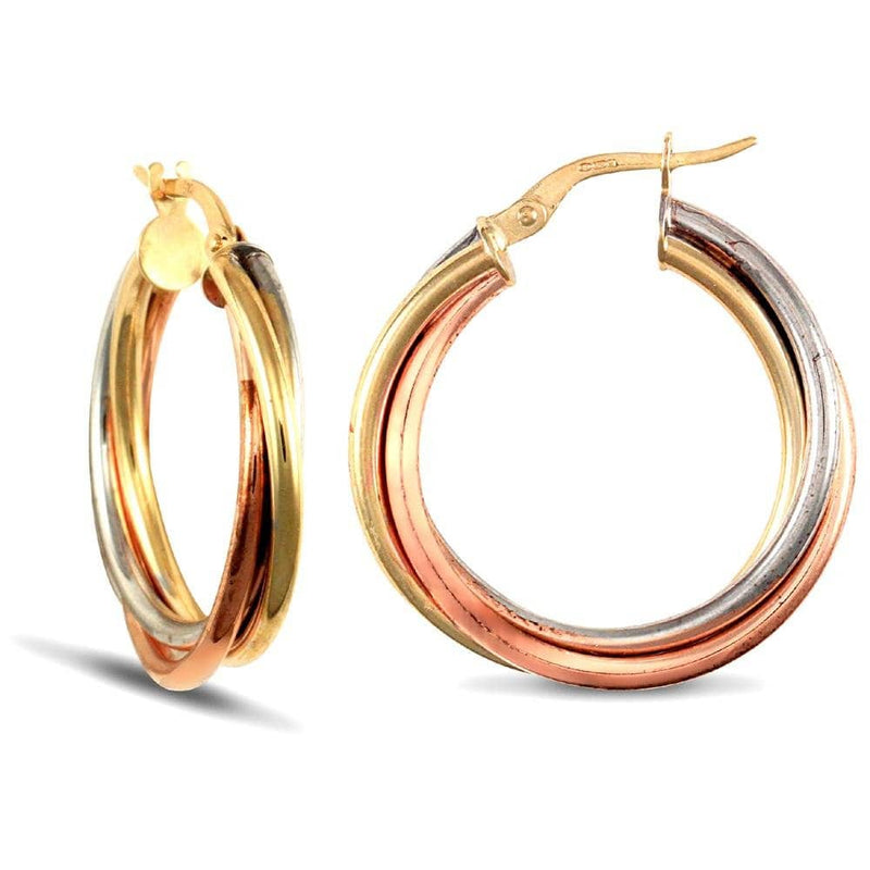 9ct 3 Colour Gold Twist Hoop Earrings - HEERA DIAMONDS