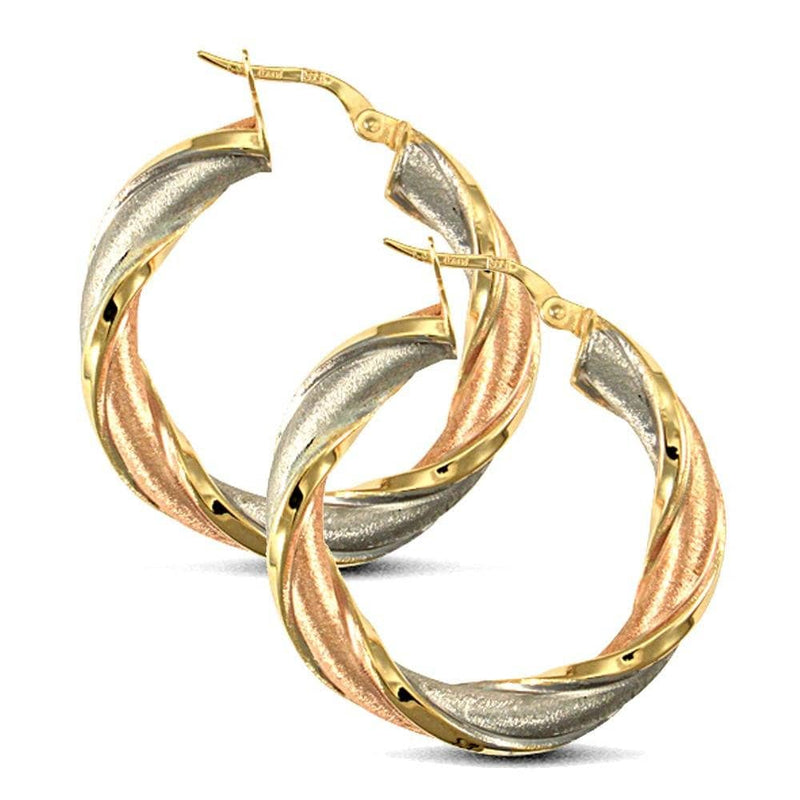 9ct 3 Colour Gold Twisted Hoop Earrings - HEERA DIAMONDS