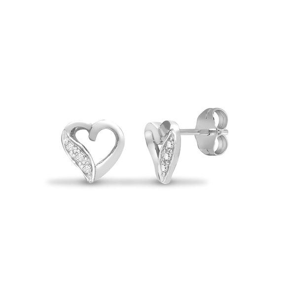 9ct Heart White Gold Diamond Stud Earrings - HEERA DIAMONDS