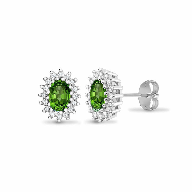9ct White Gold Diamond And Emerald Stud Earring - HEERA DIAMONDS