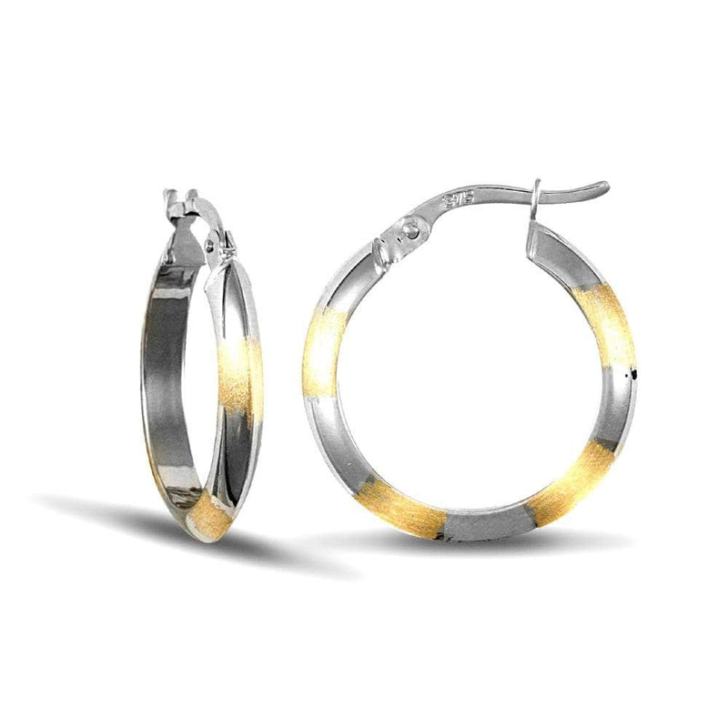 9ct Yellow And White Gold Frosted/Plain Hoop Earrings - HEERA DIAMONDS
