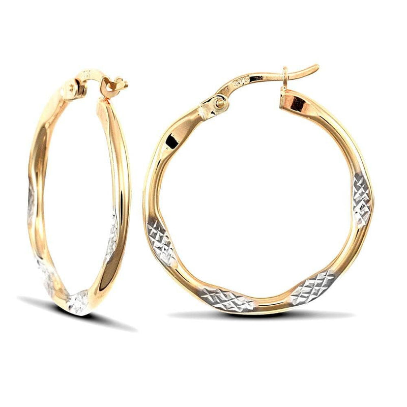 9ct Yellow And White Gold Hoop Earrings - HEERA DIAMONDS