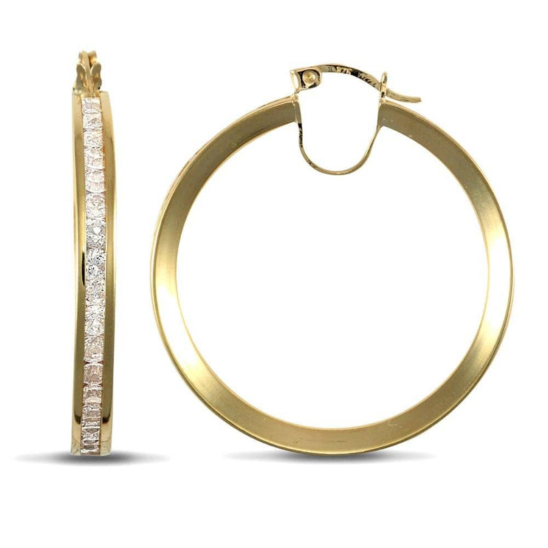 9ct Yellow Gold Channel Set Hoop Earrings - HEERA DIAMONDS