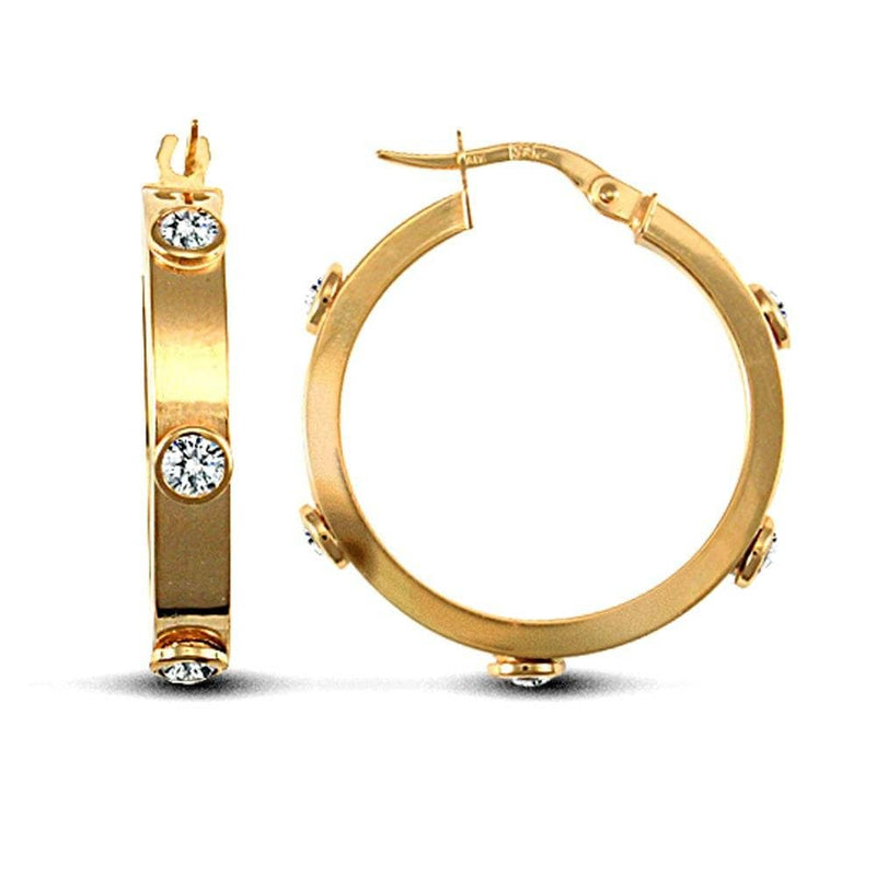 9ct Yellow Gold Cz Set Hoop Earrings - HEERA DIAMONDS