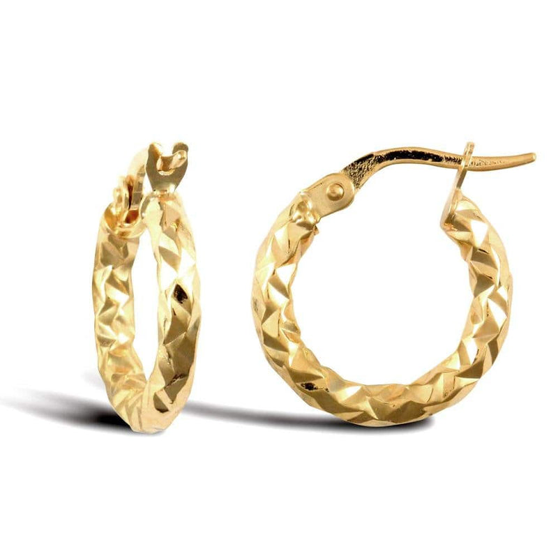 9ct Yellow Gold Hammered Oval Hoop Earrings - HEERA DIAMONDS