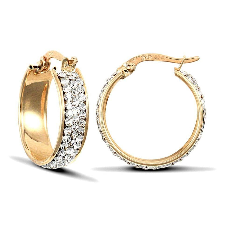 9ct Yellow Gold Huggie Earrings With Cubic Zirconia Stones - HEERA DIAMONDS