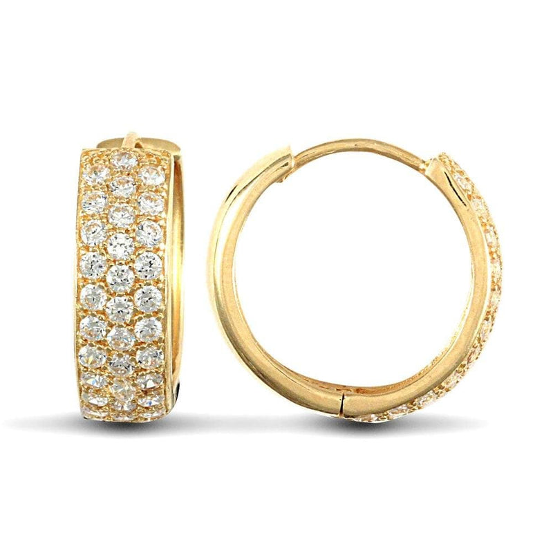 9ct Yellow Gold Huggie Earrings With Cubic Zirconia Stones - HEERA DIAMONDS