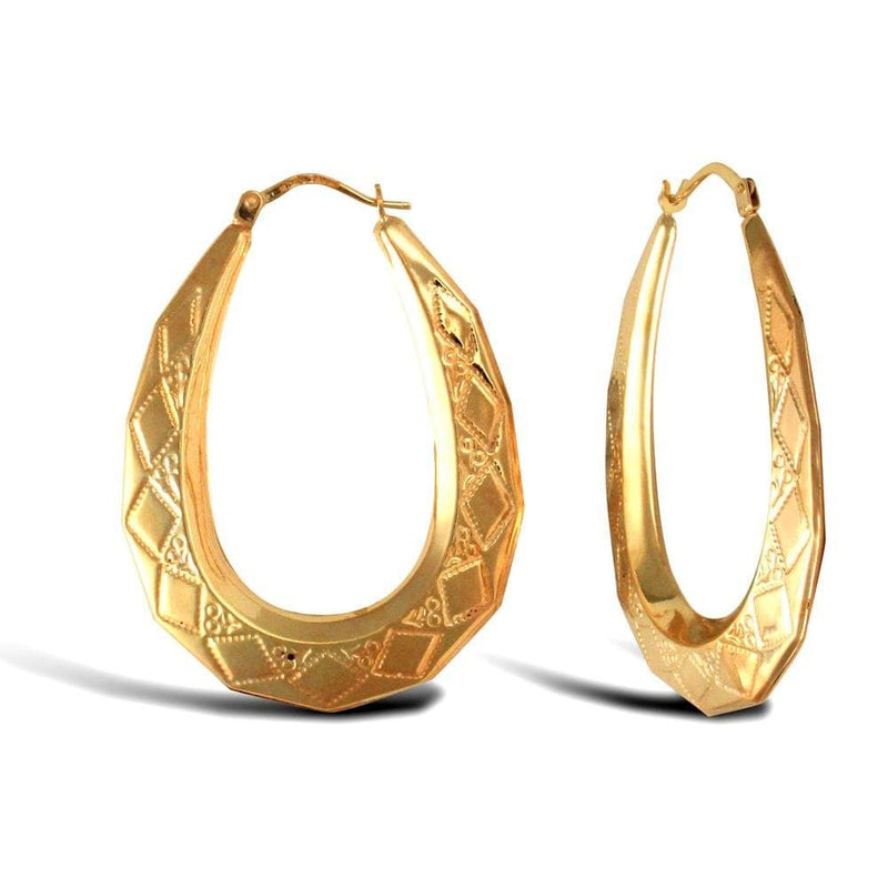 9ct Yellow Gold Oval Diamond Cut Earrings - HEERA DIAMONDS