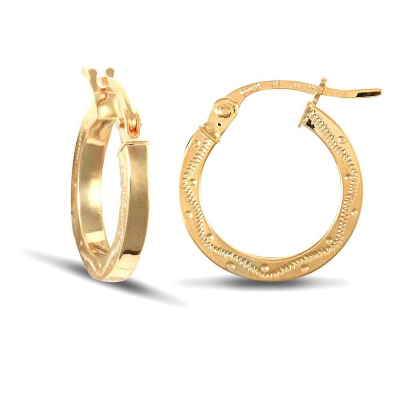 9ct Yellow Gold Square Engraved Earrings - HEERA DIAMONDS