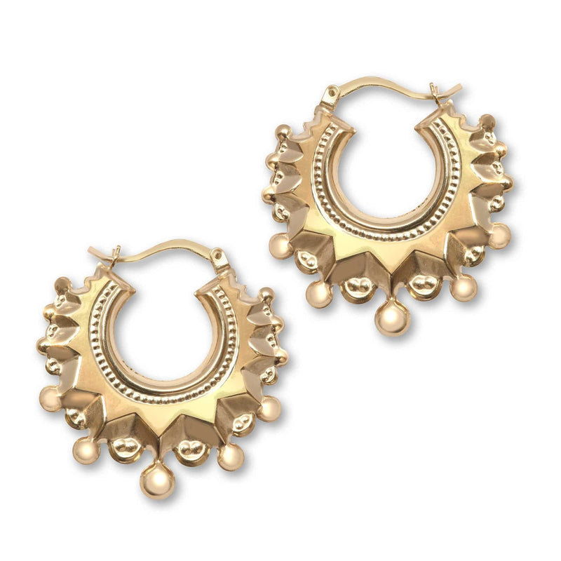 9ct Yellow Round Spiked Creole Earrings - HEERA DIAMONDS