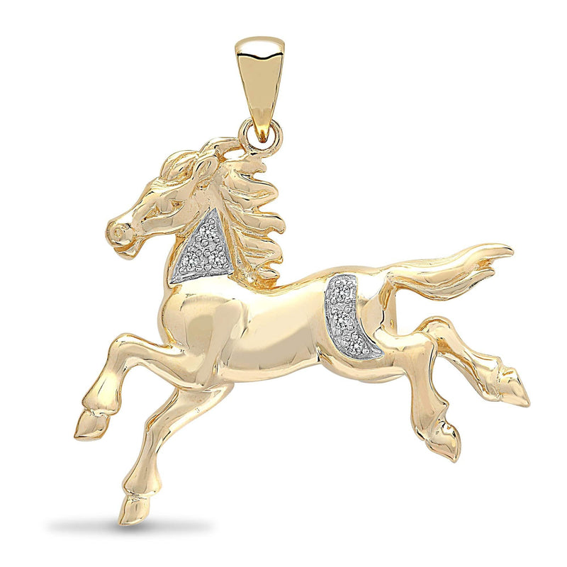 9ct Yellow Gold Diamond Horse Pendant - HEERA DIAMONDS