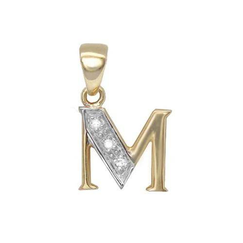 9ct Yellow Gold Diamond Set Initial Pendant -Initial M - HEERA DIAMONDS