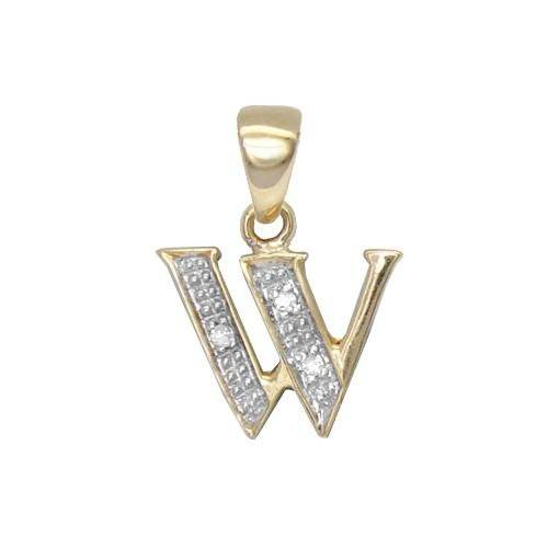 9ct Yellow Gold Diamond Set Initial Pendant -Initial W - HEERA DIAMONDS
