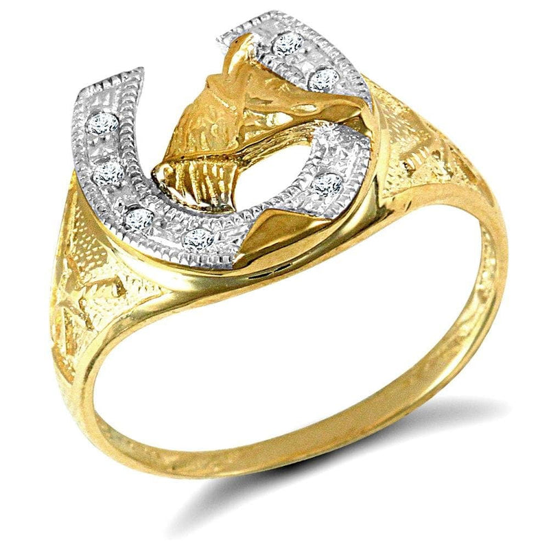 9ct Yellow Gold Cubic Zirconia Horse Shoe Mens Ring - HEERA DIAMONDS