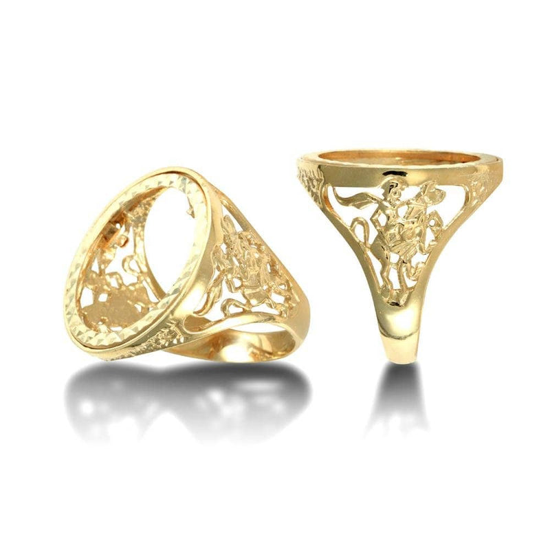9ct Yellow Gold Full St George Sovereign Ring - HEERA DIAMONDS