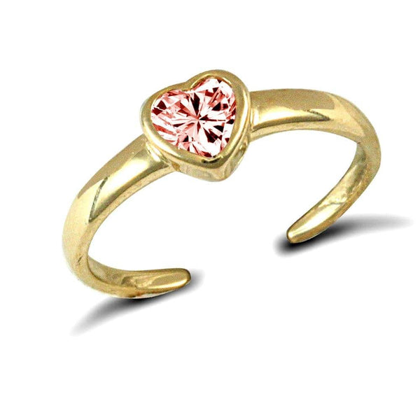 9ct Yellow Gold Pink Cubic Zirconia Heart Toe Ring - HEERA DIAMONDS