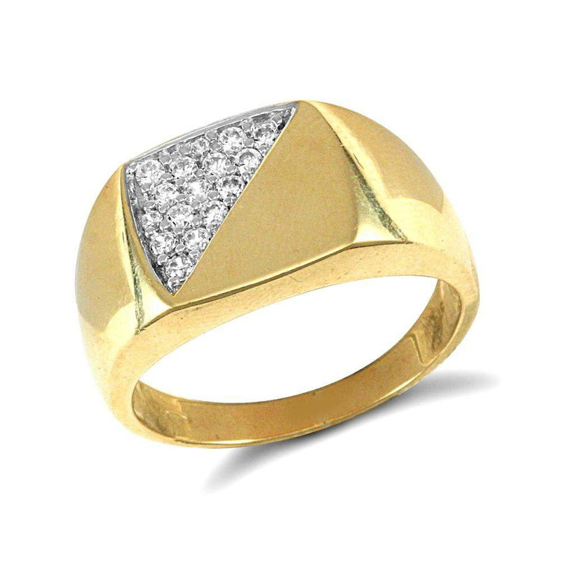 9ct Yellow Gold Signet Ring Half-Cubic Zirconia - HEERA DIAMONDS