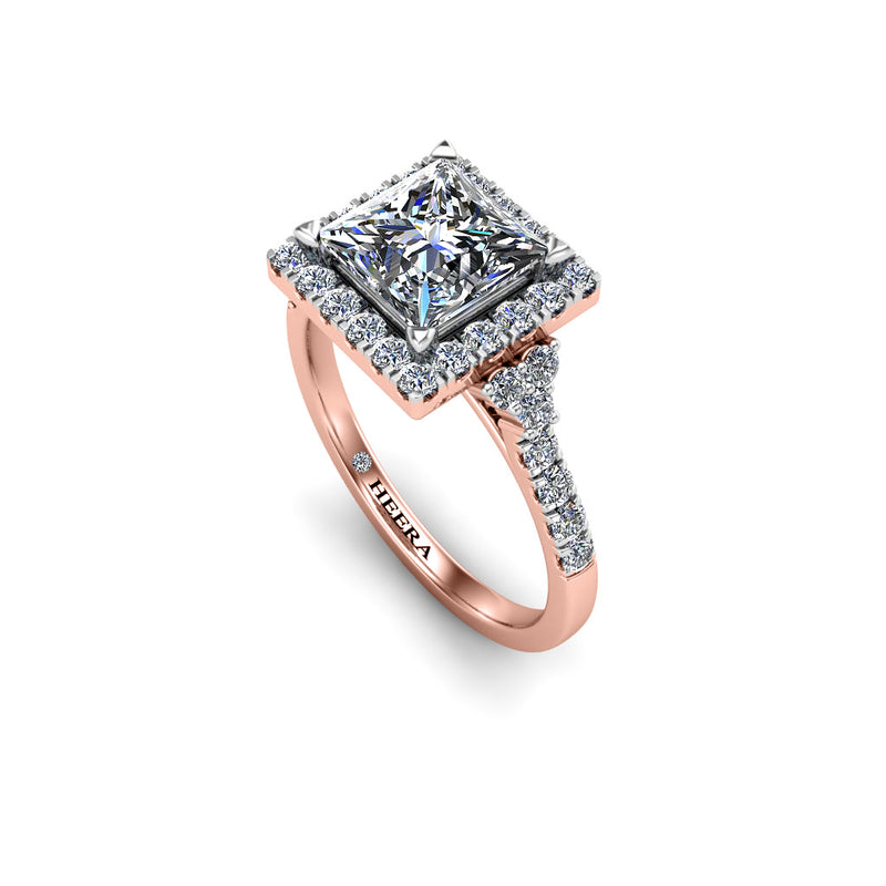 ROSA - Princess Cut Engagement Ring with Diamond Halo in Rose Gold - HEERA DIAMONDS