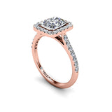 GIGI - Radiant Cut Engagement Ring with Halo and Diamond Shoulders in Rose Gold - HEERA DIAMONDS