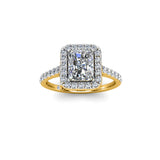 GIGI - Radiant Cut Engagement Ring with Halo and Diamond Shoulders in Yellow Gold - HEERA DIAMONDS