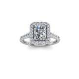 GIGI - Radiant Cut Engagement Ring with Halo and Diamond Shoulders in Platinum - HEERA DIAMONDS