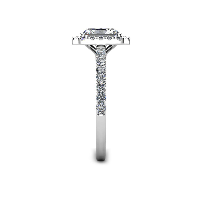 GIGI - Radiant Cut Engagement Ring with Halo and Diamond Shoulders in Platinum - HEERA DIAMONDS