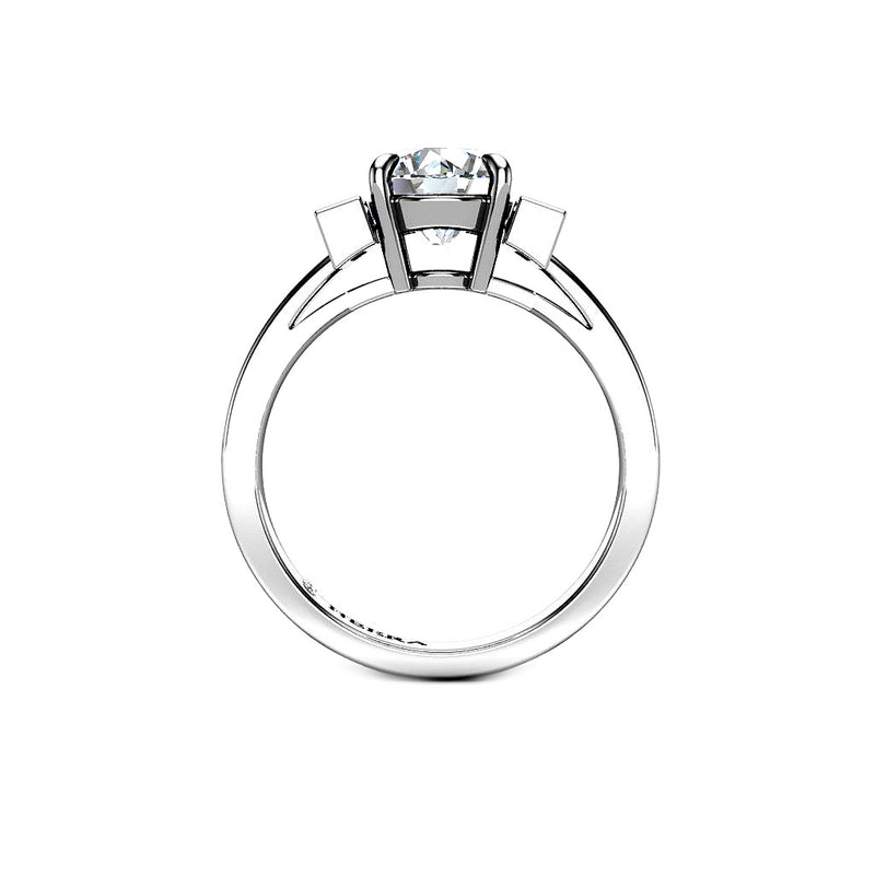 AVOCADO - Round Brilliant and Baguettes Trilogy Engagement Ring in Platinum - HEERA DIAMONDS