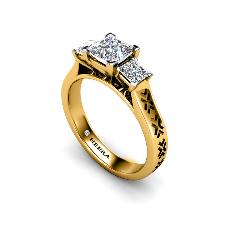 ROSEWOOD - Princess Trilogy Engagement Ring in Yellow Gold - HEERA DIAMONDS