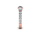 VERDUM - Round Brilliant Trilogy Engagement Ring with Diamond Shoulders in Rose Gold - HEERA DIAMONDS