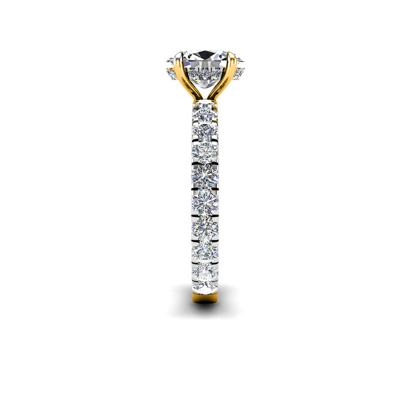 DUNIA - Oval Diamond Engagement ring with Diamond Shoulders and Under Halo in Yellow Gold - HEERA DIAMONDS