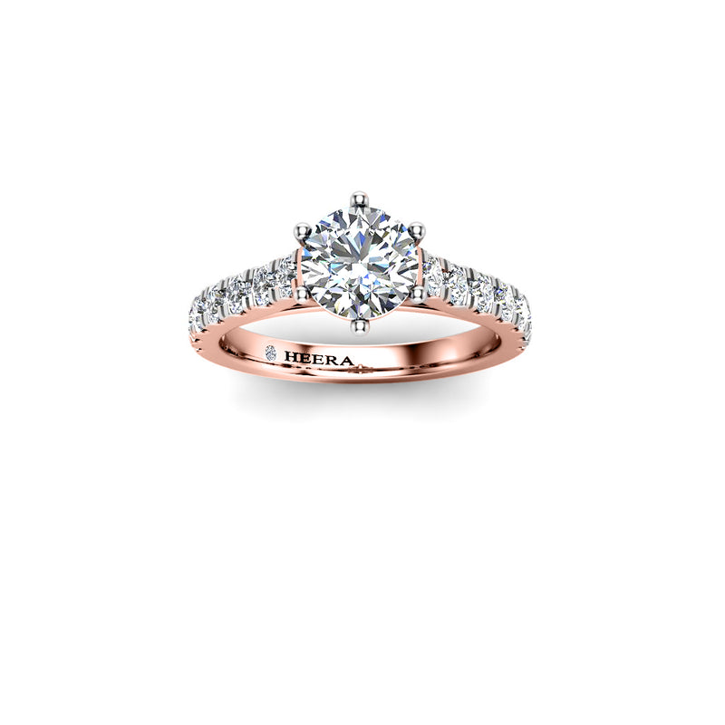 DALILA - Round Brilliant Engagement ring with Diamond Shoulders in Rose Gold - HEERA DIAMONDS