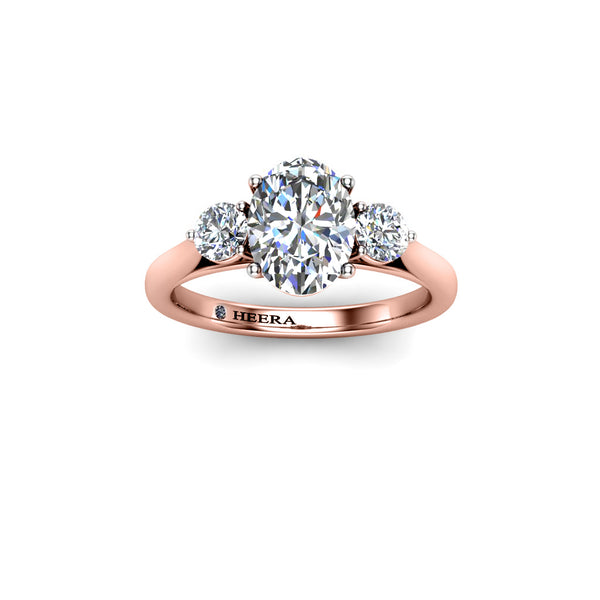 SCARLET - Oval and Rounds Trilogy Engagement Ring in Rose Gold - HEERA DIAMONDS